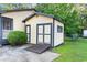 Utility shed in backyard with wooden ramp at 238 Stonebrook Dr., Myrtle Beach, SC 29588