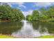 Scenic view of the lake with a water fountain and tree lined perimeter at 263 Walden Lake Rd., Conway, SC 29526