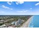 Panoramic aerial showcasing the oceanfront resort, sandy beach, and surrounding coastal landscape under a partly cloudy sky at 3000 N Ocean Blvd. # 333, Myrtle Beach, SC 29577