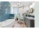 Elegant bathroom boasting a soaking tub, walk-in shower, and modern fixtures for a luxurious experience at 4900 N Ocean Blvd., Myrtle Beach, SC 29577