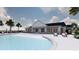 Community pool area with lounge chairs, palm trees, and a modern clubhouse in a resort-style setting at 5039 Selene Ct., Myrtle Beach, SC 29588