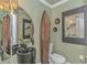 Chic powder room featuring a vessel sink, unique decor, and elegant lighting at 510 Rum Gully Rd., Murrells Inlet, SC 29576