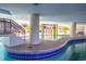 Fun indoor pool area with a colorful splash pad and seating under shady umbrellas at 7100 N Ocean Blvd. # 1421, Myrtle Beach, SC 29572