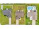Overhead view of neighborhood homes, with manicured lawns and a private pool in one backyard at 716 Weston Dr., Conway, SC 29526