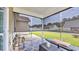 The screened porch showcases decorative rugs and comfortable patio seating with a backyard view at 716 Weston Dr., Conway, SC 29526
