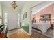 Spacious foyer leading to the bedroom, featuring hardwood floors and neutral wall colors at 168 Mackinley Circle, Pawleys Island, SC 29585