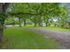 Beautiful green yard with mature trees and a winding gravel path at 1731 Lee Ln., Longs, SC 29568