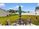 A well-maintained backyard featuring outdoor seating, lush green grass, and a privacy fence at 177 Baylee Circle, Galivants Ferry, SC 29544
