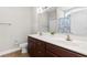 Bathroom features double sink vanity with wood cabinets and a shower/tub combo at 177 Baylee Circle, Galivants Ferry, SC 29544