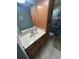 Bathroom featuring wood cabinetry, a large mirror, and a shower with fish decor at 201 Hillside Dr. N # 111, North Myrtle Beach, SC 29582