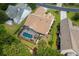 An aerial view of a single Gathering home featuring a screened-in pool at 29 Saltwind Loop, Murrells Inlet, SC 29576