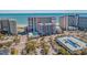 Aerial view of a city with a beach, hotels and parking for easy access at 7200 N Ocean Blvd. # 260, Myrtle Beach, SC 29572