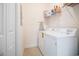 Well-equipped laundry room with a side-by-side washer and dryer, plus shelving for storage at 730 Pickering Dr. # 303, Murrells Inlet, SC 29576