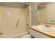 Bathroom with a shower-tub combination and a vanity with a sink and tan countertops at 1100 Possum Trot Dr. # D106, North Myrtle Beach, SC 29582