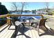 Outdoor deck featuring two chairs and a table with a gorgeous view of the lake at 1931 Lakeview Circle, Surfside Beach, SC 29575
