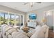 Bright living room featuring a large sofa, a view to the patio, and stylish decor at 314 Bumble Circle, Murrells Inlet, SC 29576