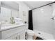 A bathroom featuring a modern vanity with gold hardware and walk-in shower at 4501 N Ocean Blvd., North Myrtle Beach, SC 29582