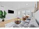 Cozy living room featuring stylish gray sofa, a flat-screen TV, and natural light at 4501 N Ocean Blvd., North Myrtle Beach, SC 29582