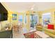 Bright and airy living room with a dining area, balcony access, and coastal-themed decor at 4525 S Ocean Blvd. # 406, North Myrtle Beach, SC 29582