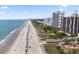Aerial shot of the beach with ocean views and a long line of colorful umbrellas dotting the sandy shore at 5310 N Ocean Blvd. # Ph 6 1506, Myrtle Beach, SC 29577