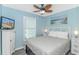 Light blue bedroom with television, fan, and beach themed painting at 6001- 8005 S Kings Hwy., Myrtle Beach, SC 29575