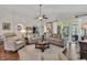Comfortable living area with plenty of seating, a ceiling fan, and access to screened-in patio at 628 Grand Cypress Way, Murrells Inlet, SC 29576