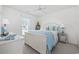 Bright bedroom with a white bed frame, blue accents, and ample natural light at 6681 Wisteria Dr., Myrtle Beach, SC 29588