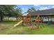Community playground with swing set and slide adjacent to a covered picnic area near the community pool at 6681 Wisteria Dr., Myrtle Beach, SC 29588