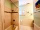 Bathroom featuring a tiled tub-shower combination, a window with shutters, and a bright interior at 70 Beachwalker Ct., Georgetown, SC 29440