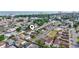 Aerial view showcasing a residential neighborhood with a marked property location, near a pool and the ocean at 800 9Th Ave. S # E-4, North Myrtle Beach, SC 29582