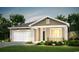 Stylish single-story home showing a covered entrance, attached garage and a landscaped front yard at 1043 Laconic Dr., Myrtle Beach, SC 29588