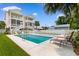 Beautiful backyard pool with lounge chairs, perfect for relaxing and enjoying the sunshine at 213 South Myrtle Dr., Surfside Beach, SC 29575
