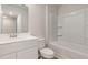 Clean bathroom with a single vanity, white fixtures, and a shower-tub combination at 226 Carver Willow Dr., Loris, SC 29569