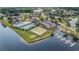 Fantastic aerial view of neighborhood amenities with a pool, clubhouse, beach volleyball court, and day dock at 400 Summerwood Ct., Myrtle Beach, SC 29579