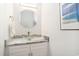 Powder room with modern vanity, decorative glass sink, stylish fixtures and a coastal inspired artwork at 400 Summerwood Ct., Myrtle Beach, SC 29579