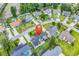 Aerial view of a residential neighborhood with lush greenery and diverse home styles at 405 Flagstone Dr., Myrtle Beach, SC 29588