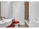 Bright bathroom featuring tiled shower and a white vanity with vessel sink at 5114 Cowart Ct., Murrells Inlet, SC 29576