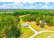 A picturesque aerial view of the property, surrounded by lush greenery and mature trees at 1013 Happy Ln., Galivants Ferry, SC 29544