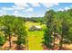 An aerial perspective of the property, with expansive green lawn, framed by mature trees and landscape at 1013 Happy Ln., Galivants Ferry, SC 29544