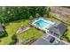 Aerial view of a neighborhood pool with a playground and a covered area for parking at 2384 Covington Dr., Myrtle Beach, SC 29579
