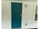 Stylish teal front door, white siding, and sleek exterior lighting at 1022 Holt Rd., Conway, SC 29526