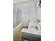 Bathroom featuring a shower with a striped curtain and a double sink vanity with a white countertop at 126 Clovis Circle, Myrtle Beach, SC 29579