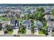 Stunning aerial view of a neighborhood, showcasing well-manicured lawns, mature trees, and a waterfront property at 1619 Eastover Ln., North Myrtle Beach, SC 29582