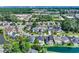 Panoramic aerial view of a residential community, lush trees, and water views at 1619 Eastover Ln., North Myrtle Beach, SC 29582