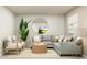 Modern living room with a gray sectional sofa, round ottoman, and decorative accents at 1740 Hunting Harris Ct # 9, Ocean Isle Beach, NC 28469