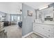 Bright bathroom featuring a modern vanity, a view into the condo, and tasteful decor at 2001 S Ocean Blvd. # 815, Myrtle Beach, SC 29577
