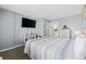 Well-lit bedroom with a comfortable bed, wall-mounted TV, closet, and neutral color scheme at 2001 S Ocean Blvd. # 815, Myrtle Beach, SC 29577