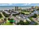 An aerial view of the condo with the ocean view and adjacent buildings at 211 N Hillside Dr. # 204, North Myrtle Beach, SC 29582