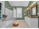 Beautiful bathroom with a walk-in shower, dual sinks, and elegant decor at 24 Jerry Ct., Pawleys Island, SC 29585