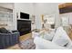 Cozy living room featuring a fireplace, white sofa, and built-in bookshelves at 346 Tuckers Rd. # A, Pawleys Island, SC 29585